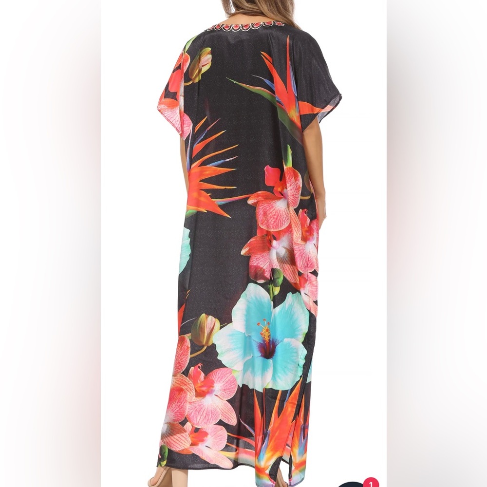 WINLAR KAFTANS -Women's Short Sleeve Printed Beach Maxi Caftan Dress - Picture 10 of 13